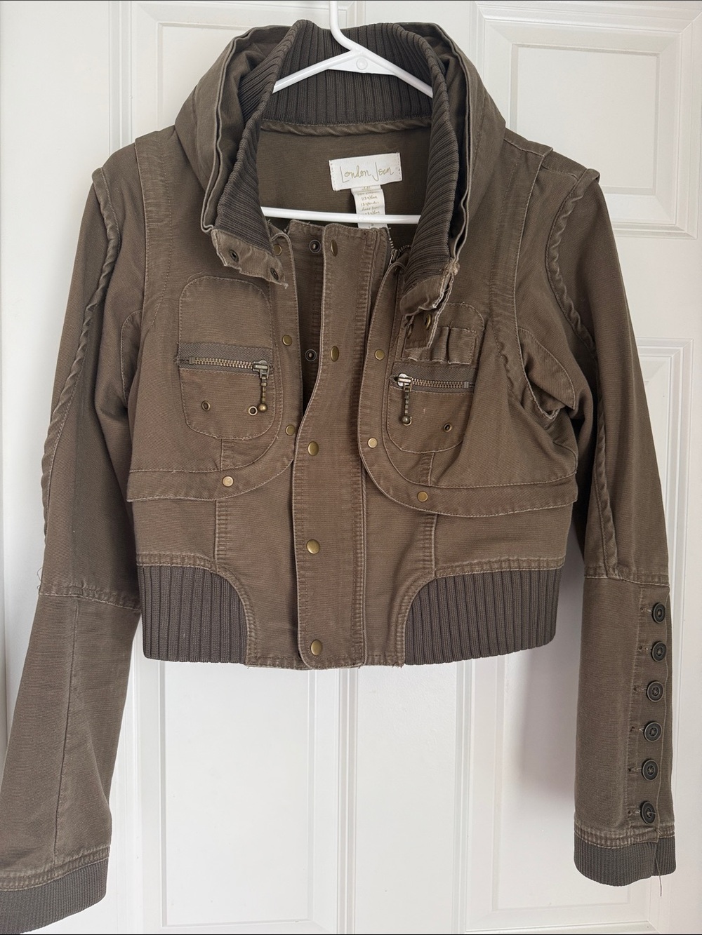 LONDONJEAN Vintage ✨ 4 in 1 Olive Utility Cropped Hooded Jacket/ Vest